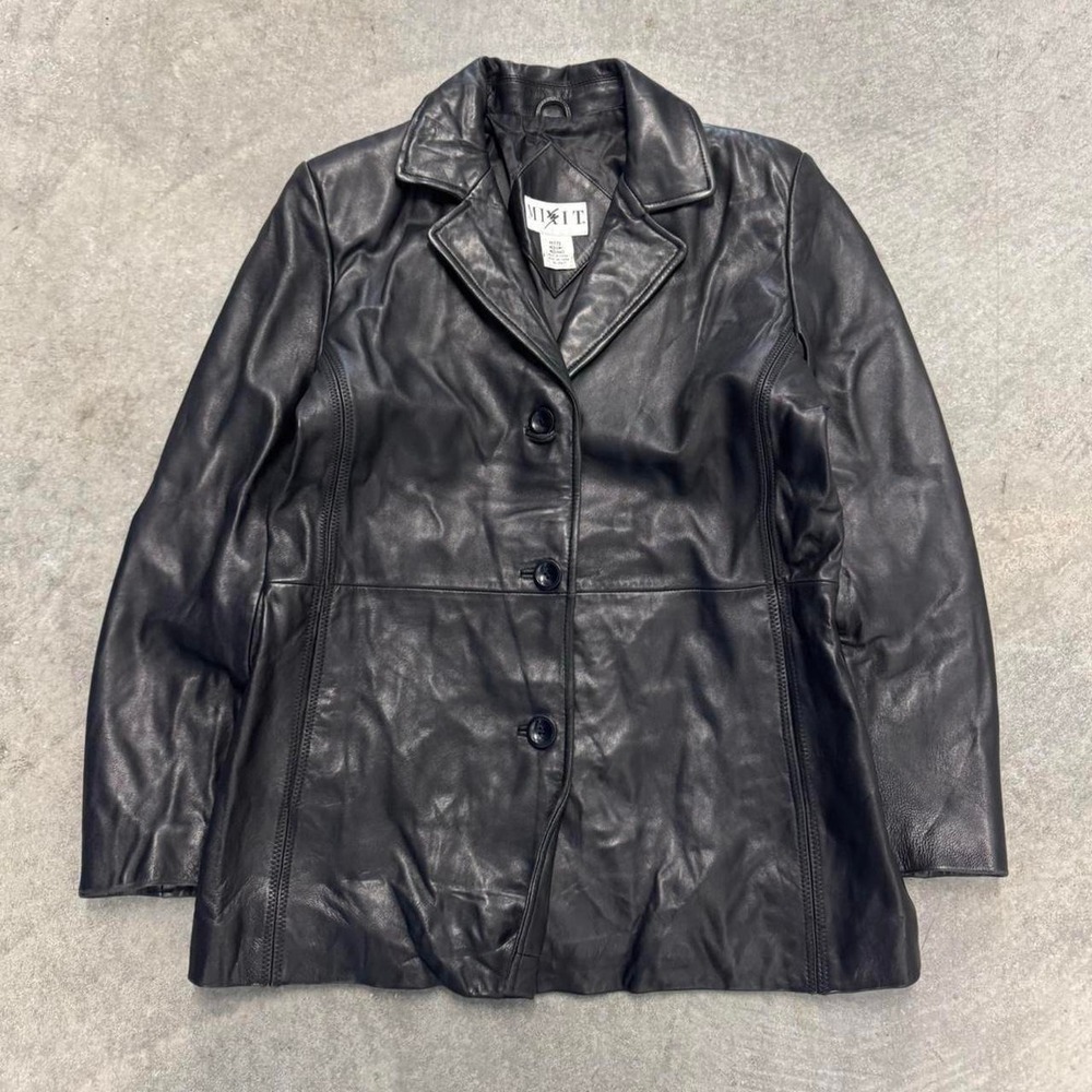 Women's Black Genuine Leather Jacket Blazer 90's Mixit Retro Medium